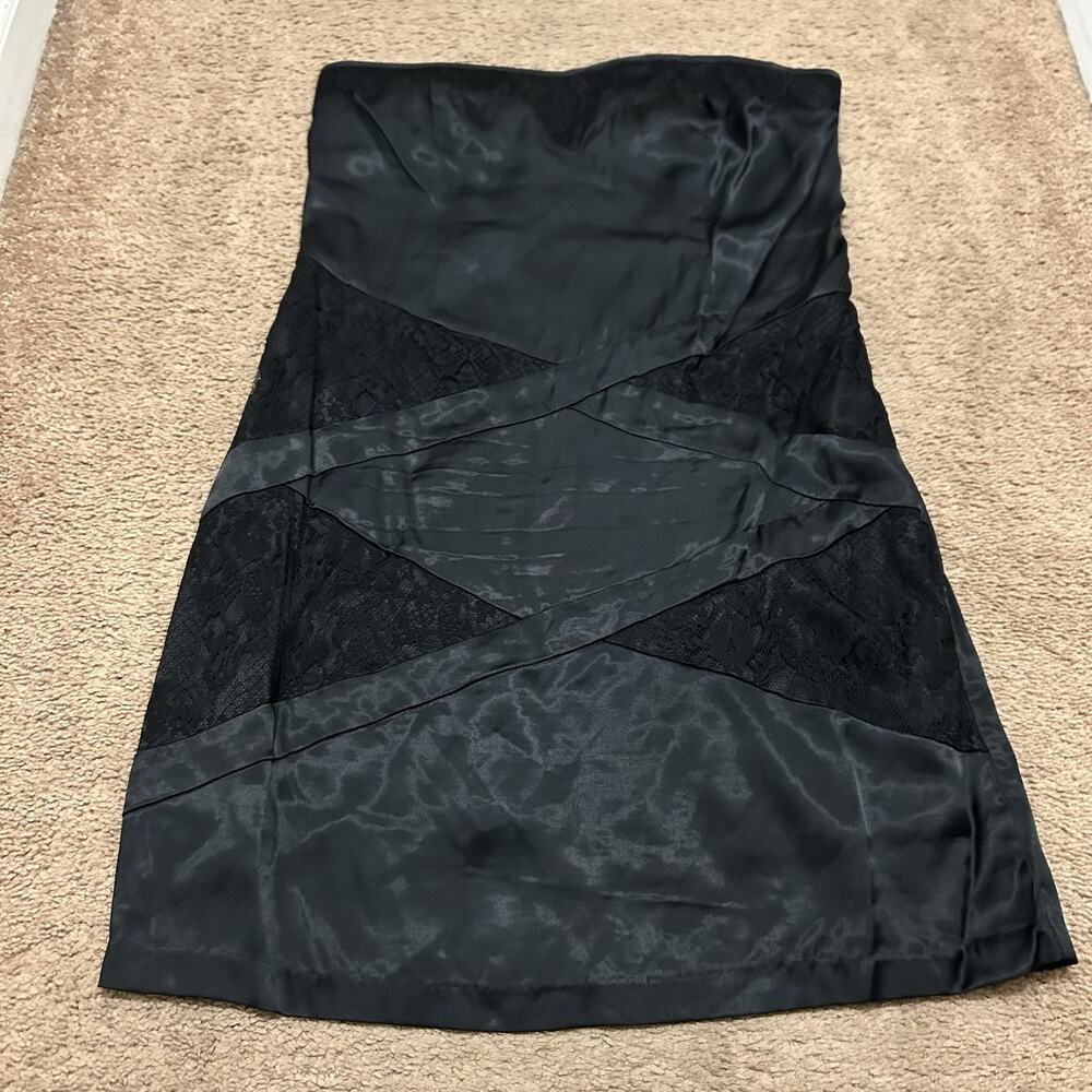 Y2K Baby Phat Strapless Satin Lace Dress Size XL Black